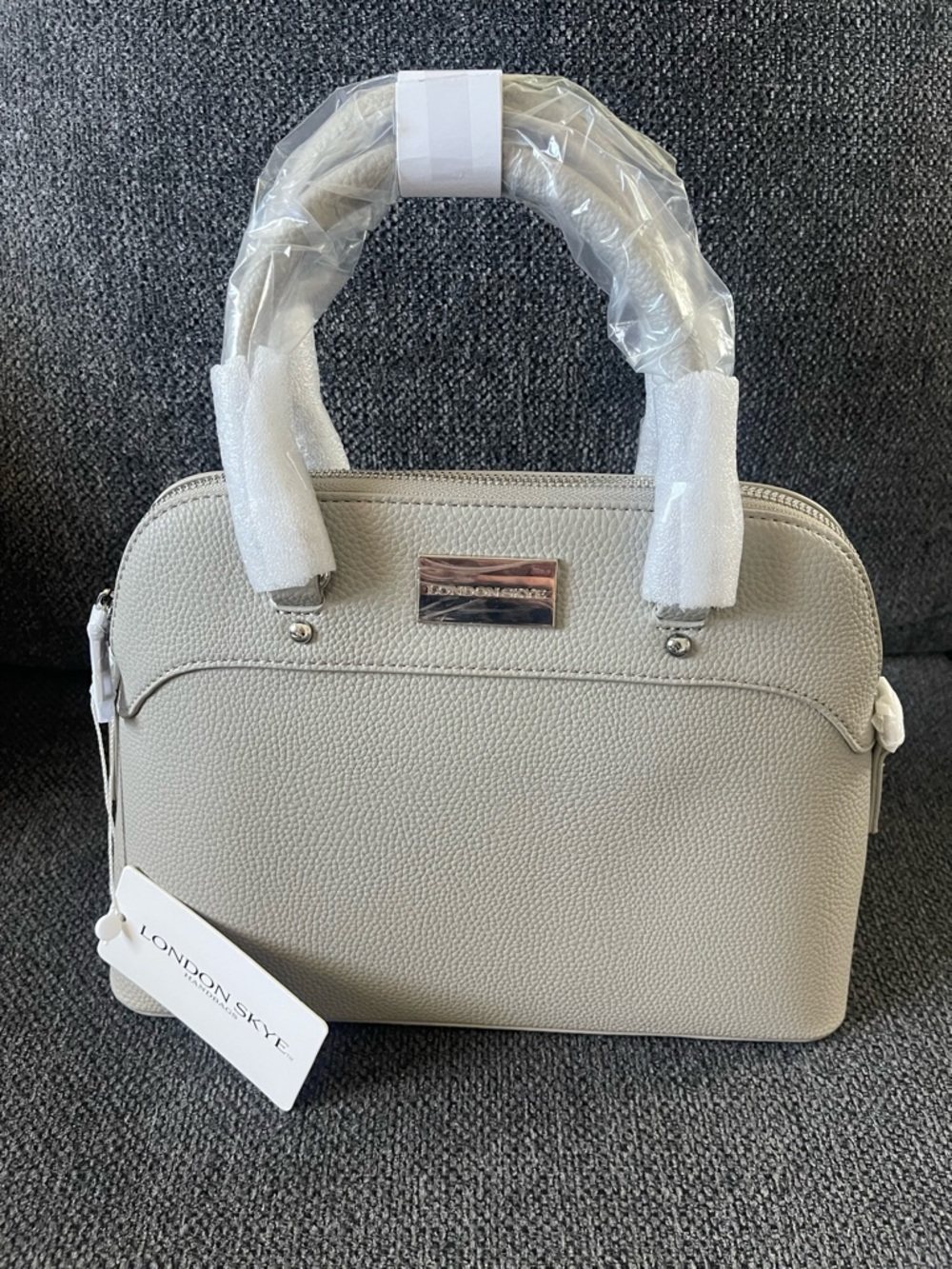 LONDON SKYE Light Grey Structured Top-Handle Satchel